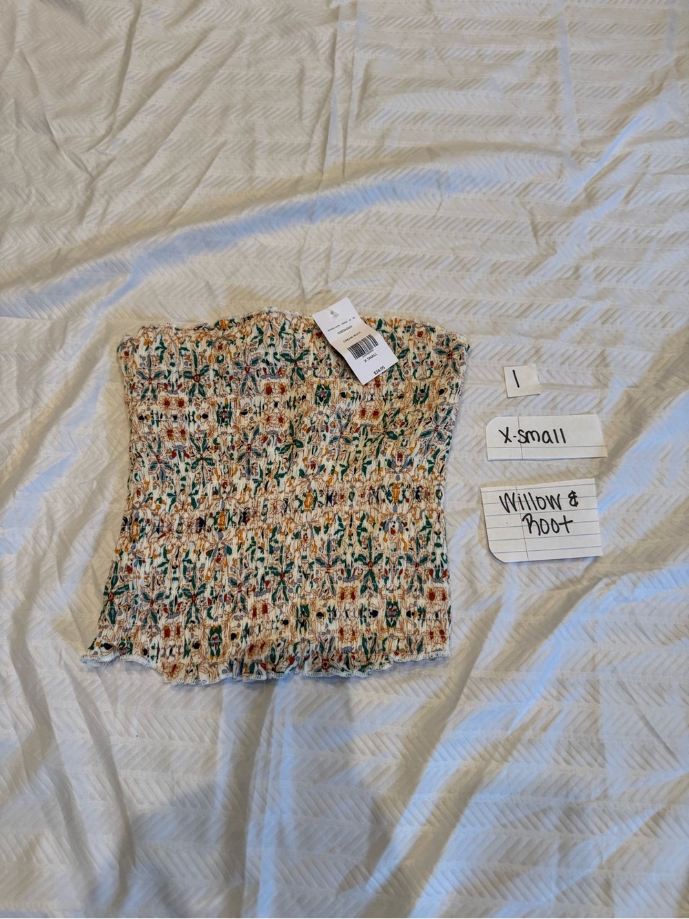 Willow & Root Floral Smocked Tube Top in Cream Multicolor